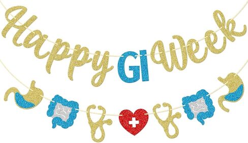 لافتة Happy GI Week، لافتة أسبوع ممرضات GI وشركائها، ديكورات حفلات أسبوع أمراض الجهاز الهضمي، لوازم حفلات أسبوع GI، مربوطة مسبقًا in Saudi Arabia