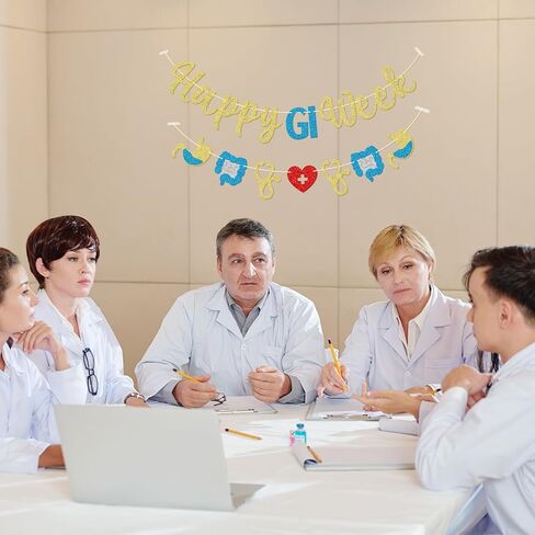 لافتة Happy GI Week، لافتة أسبوع ممرضات GI وشركائها، ديكورات حفلات أسبوع أمراض الجهاز الهضمي، لوازم حفلات أسبوع GI، مربوطة مسبقًا in Saudi Arabia