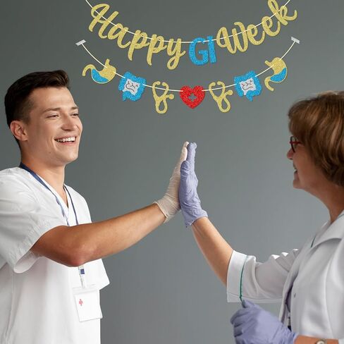 لافتة Happy GI Week، لافتة أسبوع ممرضات GI وشركائها، ديكورات حفلات أسبوع أمراض الجهاز الهضمي، لوازم حفلات أسبوع GI، مربوطة مسبقًا in Saudi Arabia
