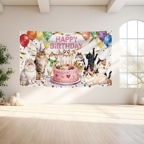3X5FT Cat Birthday Decorations,Cat Theme Birthday Party Supplies Background Hanging Décor for Indoor Outdoor Home and Room Wall Decor (d1) in Saudi Arabia