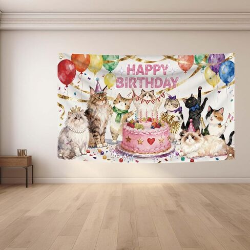 3X5FT Cat Birthday Decorations,Cat Theme Birthday Party Supplies Background Hanging Décor for Indoor Outdoor Home and Room Wall Decor (d1) in Saudi Arabia