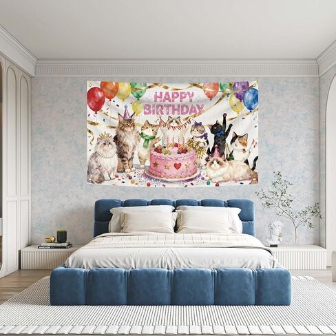 3X5FT Cat Birthday Decorations,Cat Theme Birthday Party Supplies Background Hanging Décor for Indoor Outdoor Home and Room Wall Decor (d1) in Saudi Arabia