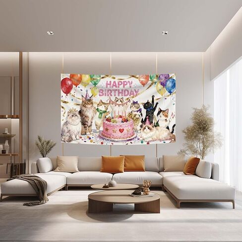 3X5FT Cat Birthday Decorations,Cat Theme Birthday Party Supplies Background Hanging Décor for Indoor Outdoor Home and Room Wall Decor (d1) in Saudi Arabia