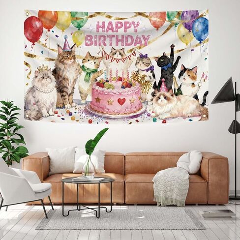 3X5FT Cat Birthday Decorations,Cat Theme Birthday Party Supplies Background Hanging Décor for Indoor Outdoor Home and Room Wall Decor (d1) in Saudi Arabia