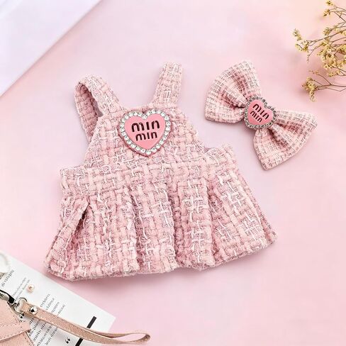 Clothes for Lububu(NO Doll), Bowknot & Dress Set with Heart Badge, Cute Clothes for Dress up Unique Style, Stylish Clothes for Doll, Gifts for Lovers(Pink) in Saudi Arabia