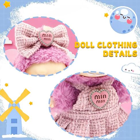Clothes for Lububu(NO Doll), Bowknot & Dress Set with Heart Badge, Cute Clothes for Dress up Unique Style, Stylish Clothes for Doll, Gifts for Lovers(Pink) in Saudi Arabia