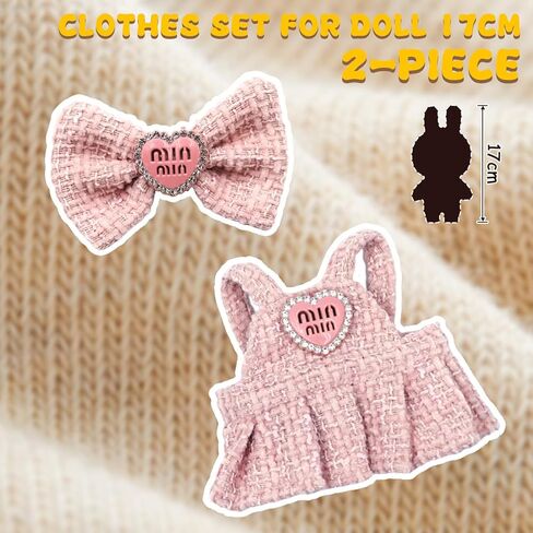 Clothes for Lububu(NO Doll), Bowknot & Dress Set with Heart Badge, Cute Clothes for Dress up Unique Style, Stylish Clothes for Doll, Gifts for Lovers(Pink) in Saudi Arabia