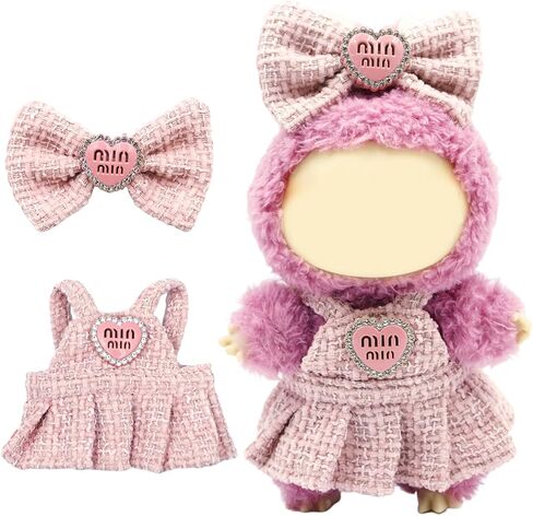 Clothes for Lububu(NO Doll), Bowknot & Dress Set with Heart Badge, Cute Clothes for Dress up Unique Style, Stylish Clothes for Doll, Gifts for Lovers(Pink) in Saudi Arabia