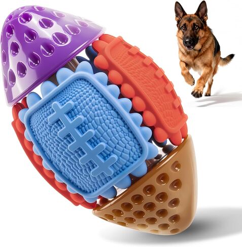 Dog Toys for Aggressive Chewers: Tough Chew Toys for Medium & Large Dogs, Nylon & Rubber Football Interactive Dog Toy to Keep Dogs Busy Bacon Flavors– Perfect Multicolored Large Breed Gifts in Saudi Arabia