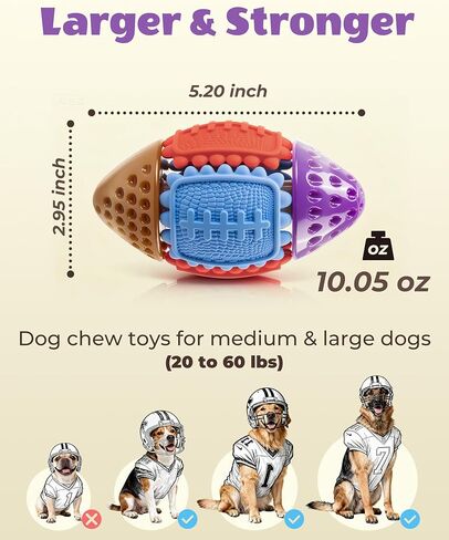 Dog Toys for Aggressive Chewers: Tough Chew Toys for Medium & Large Dogs, Nylon & Rubber Football Interactive Dog Toy to Keep Dogs Busy Bacon Flavors– Perfect Multicolored Large Breed Gifts in Saudi Arabia