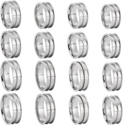 صندوق واحد من SUNNYCLUE 16 قطعة 8 مقاسات لفرقة الزفاف خاتم مخدد من الفولاذ المقاوم للصدأ أسود مستدير فارغ إعدادات حلقة الإصبع الأساسية لنقش الحرف الراتنجية المرصعة لصنع المجوهرات القطر الداخلي 16 ~ 23 مم in Kuwait