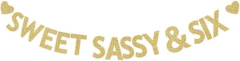 Sweet Sassy & Six Gold Gliter Paper Banner, Boys/Girls 6th Birthday Party Decors 6 Years Old Bday Backdrops in Saudi Arabia