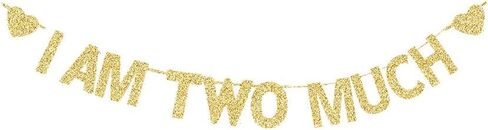 I AM Two Much Banner, Girls/Boys/Kids' 2nd Bday Sign, Gold Gliter Paper Garlands for 2 Years Old Birthday Party in Saudi Arabia