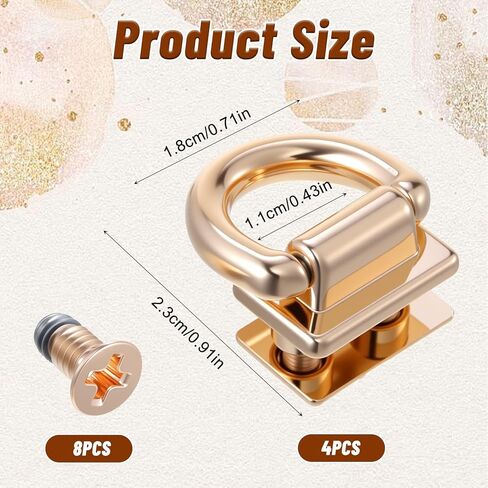 4Pcs Metal Bag Connector,Gold D Rings for Purse Bridge Hanger Buckle with Screws,Rotatable Purse Strap Hardware DIY Crafts Hardware Accessories in Saudi Arabia