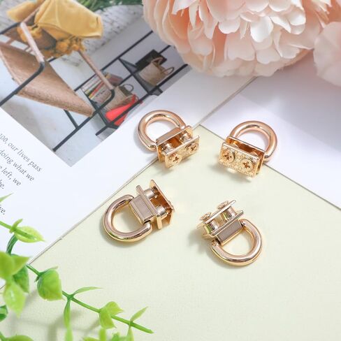 4Pcs Metal Bag Connector,Gold D Rings for Purse Bridge Hanger Buckle with Screws,Rotatable Purse Strap Hardware DIY Crafts Hardware Accessories in Saudi Arabia