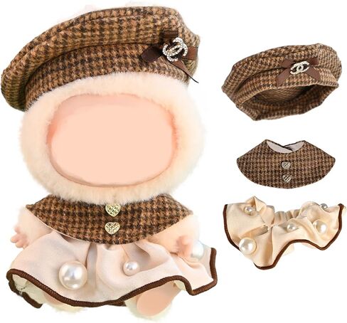Fits 15-17cm (6-7") Dolls | Pearl-Embellished 3-Piece Doll Outfit: Beret, Cape & Skirt Set | Luxury Style Handmade Doll Accessories in Saudi Arabia