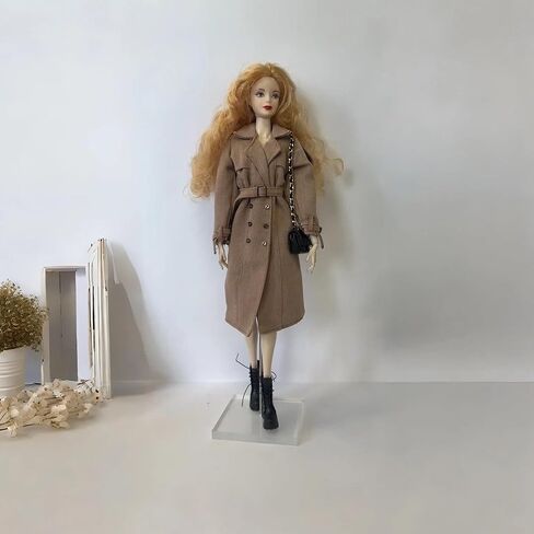 Classic Trench Coat Outfit Set for 11.5-12 Inch Fashion Dolls, Khaki Double-Breasted Coat with Belt, Quilted Handbag, Black Lace-Up Ankle Boots, 1/6 Scale Doll Accessories in Saudi Arabia