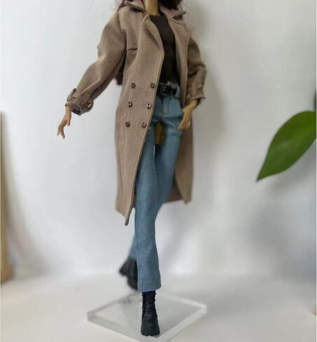 Classic Trench Coat Outfit Set for 11.5-12 Inch Fashion Dolls, Khaki Double-Breasted Coat with Belt, Quilted Handbag, Black Lace-Up Ankle Boots, 1/6 Scale Doll Accessories in Saudi Arabia