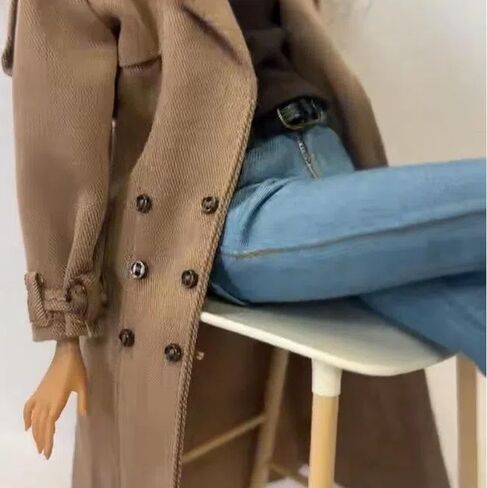 Classic Trench Coat Outfit Set for 11.5-12 Inch Fashion Dolls, Khaki Double-Breasted Coat with Belt, Quilted Handbag, Black Lace-Up Ankle Boots, 1/6 Scale Doll Accessories in Saudi Arabia