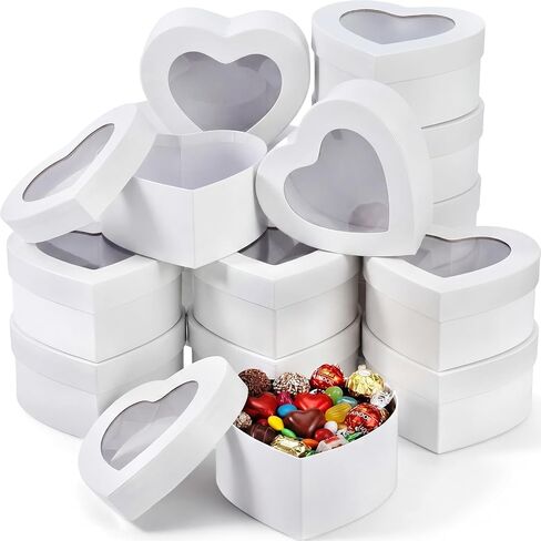 Lerheedi 12 Pcs Small Heart Shaped Boxes - 4 x 2 Inch Valentine's Nesting Gift Boxes with Window, Heart Paper Decorative for Valentines Wedding Gift Wrapping Party Decor(White) in Saudi Arabia