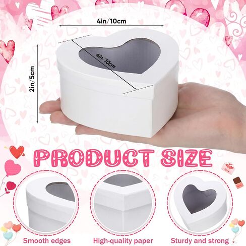 Lerheedi 12 Pcs Small Heart Shaped Boxes - 4 x 2 Inch Valentine's Nesting Gift Boxes with Window, Heart Paper Decorative for Valentines Wedding Gift Wrapping Party Decor(White) in Saudi Arabia