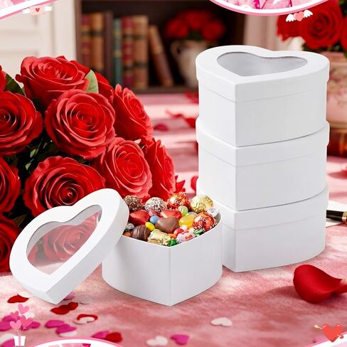 Lerheedi 12 Pcs Small Heart Shaped Boxes - 4 x 2 Inch Valentine's Nesting Gift Boxes with Window, Heart Paper Decorative for Valentines Wedding Gift Wrapping Party Decor(White) in Saudi Arabia