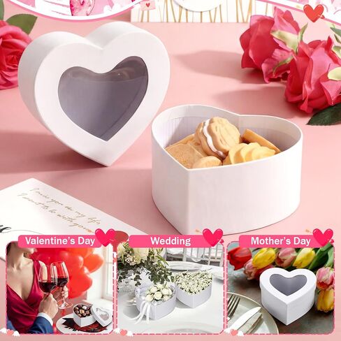 Lerheedi 12 Pcs Small Heart Shaped Boxes - 4 x 2 Inch Valentine's Nesting Gift Boxes with Window, Heart Paper Decorative for Valentines Wedding Gift Wrapping Party Decor(White) in Saudi Arabia