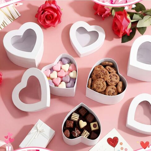 Lerheedi 12 Pcs Small Heart Shaped Boxes - 4 x 2 Inch Valentine's Nesting Gift Boxes with Window, Heart Paper Decorative for Valentines Wedding Gift Wrapping Party Decor(White) in Saudi Arabia