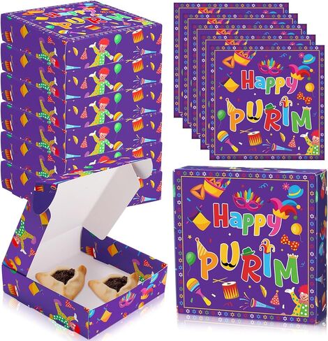 12 Pcs Purim Hamentaschen Cookies Gift Boxes Shortbread Cookies Basket Happy Purim Boxes for Mom, Dad and Friends Jewish Party Decorations in Saudi Arabia