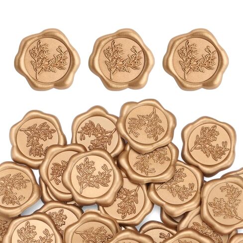 60 Pieces Eucalyptus Wax Seals Stickers, Rosemary Branches Self Adhesive Envelope Seal Stickers for Wedding Invitation Christmas Cards Birthday Party Gift Wrapping (Vintage Gold) in Saudi Arabia