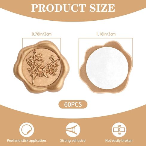 60 Pieces Eucalyptus Wax Seals Stickers, Rosemary Branches Self Adhesive Envelope Seal Stickers for Wedding Invitation Christmas Cards Birthday Party Gift Wrapping (Vintage Gold) in Saudi Arabia