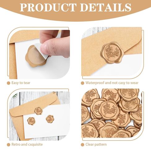60 Pieces Eucalyptus Wax Seals Stickers, Rosemary Branches Self Adhesive Envelope Seal Stickers for Wedding Invitation Christmas Cards Birthday Party Gift Wrapping (Vintage Gold) in Saudi Arabia
