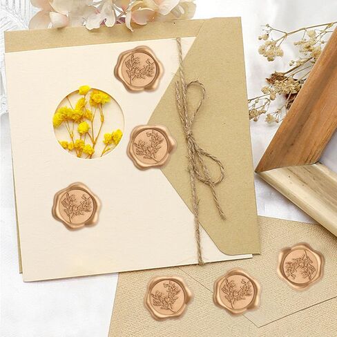60 Pieces Eucalyptus Wax Seals Stickers, Rosemary Branches Self Adhesive Envelope Seal Stickers for Wedding Invitation Christmas Cards Birthday Party Gift Wrapping (Vintage Gold) in Saudi Arabia