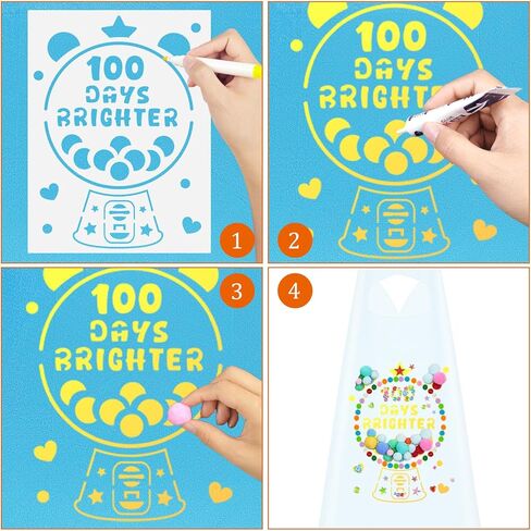 Cinrobiye 6 مجموعة DIY 100 يوم من المدرسة زي الحرفية عدة يوم 100 من الرؤوس المدرسية مع بوم بومس جوهرة ملصقات للمنزل المدرسة خارقة الرأس اللباس حفلة عيد ميلاد لصالح الهدايا in Saudi Arabia