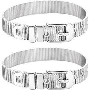 Stainless Steel Mesh Bracelet Wristband 8mm Wide Cuff Bangle Watch Band Style with Adjustable Buckle Mesh Link Chain for Slide Charms Jewelry Making 2 PCS in Saudi Arabia
