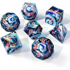 مجموعة نرد متعدد السطوح للهالوين - نرد آر بي جي مكون من 7 قطع مع خفاش مخيف، يقطين وتصميمات ويب لألعاب الطاولة DND Dungeons and Dragons in Kuwait