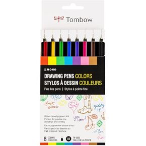 أقلام رسم أحادية اللون من Tombow 66407، عبوة من 8 قطع، سن معدني، نقطة دقيقة، حبر صبغة مائي in Kuwait