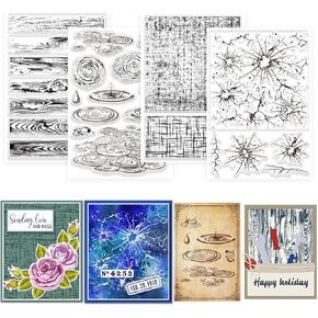 GLOBLELAND 4 Sheets Textures Background Clear Stamp for Scrapbooking Broken Glass Silicone Stamps Wood Linen Cloth Transparent Stamp Set for Card Making DIY Embossing Journaling in Saudi Arabia