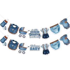 Blue Jean Denim Baby Shower Banner - NO DIY Denim Baby Shower Decorations for Blue Jeans Themed Party Supplies and Home Décor in Kuwait