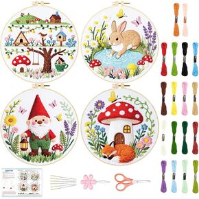 BEUNITONE 4 Set Embroidery Kit for Beginners, Fairy Tale Pattern Cross Stitch Kits, Needlepoint Kits for Adults with Instructions and Full Kit, Funny Hand Embroidery Patterns for Cloth and Home Decor in Kuwait