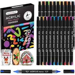 Acrylic Paint Markers 60 Colors 30 PCS Dual Tip Acrylic Markers for Adult Coloring Books No Bleeding Ideal for Glass,Ceramic,Wood,Canvas,Stone,Fabric, Rock Painting, Art Supplies in Saudi Arabia