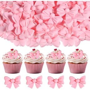 SHENLIU 50Pcs Pink Bow Cupcake Toppers, Pink Bowknot Cake Decorating Birthday Cake Decorations for Bridal Engagement Wedding Baby Shower Party (Not Edible) in Saudi Arabia