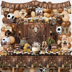 ديكورات الحفلات الغربية، 126 قطعة من لوازم ديكور حفلات عيد الميلاد من Wild West Cowboy Rodeo للأولاد - خلفية، لافتة، مفارش طاولة، قطع مركزية، نظارات ورقية، قبعة، ملصقات، لافتات جدارية in Kuwait