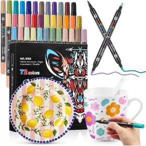 48 Colors Porcelain Paint Pens Set, 24 Pack 1-5mm Dual Tip Ceramic Paint Pens for Painting on Mugs, Glass, Rock, Tile, Wood - Works on Glazed & Unglazed Surfaces in Saudi Arabia
