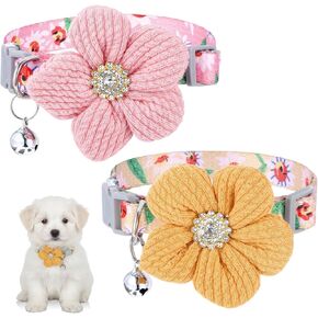 TIESOME 2Pcs Floral Dog Collar for Small Dogs, Adjustable Puppy Collar Cute Dog Collar with Bell for Girl Dog Collars Pet Collar in Saudi Arabia