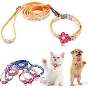 Puppy Collar XS with Bell Leash Set Pink,Basic Puppy Collars Floral Print for XXS Xs Small Cat Pet Animal Tiny Kitten Boy Girls in Kuwait
