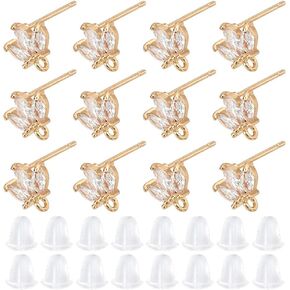 DICOSMETIC 12Pcs Flower Earrings Findings 18K Gold Plated Cubic Zirconia Stud With Loops, Rhinestone Posts, Brass Studs With Ear Nuts for DIY Jewelry Making, Pin: 0.8mm in Saudi Arabia