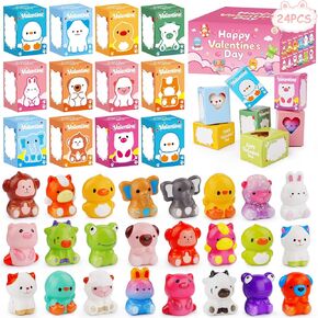 Valentines Day Gifts for Kids, Contains 24 PCS of Valentine's Day gift boxes & 24PCS Animal Squishy Toys, Classroom Prizes, Perfect for Boys & Girls Classroom Gift Exchanges at School in Saudi Arabia