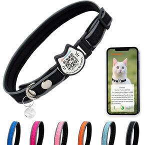 Cat Collar with Bells Reflective Cat Collars Breakaway with Oxford Cloth Soft Padding Adjustable Kitten Collar with QR Code（Black） in Saudi Arabia