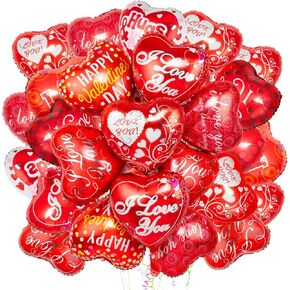 36 Pieces Heart Balloons, Happy Red Valentines Day Balloons, I Love You Foil Mylar Balloon for Special Night Party Decorations in Kuwait